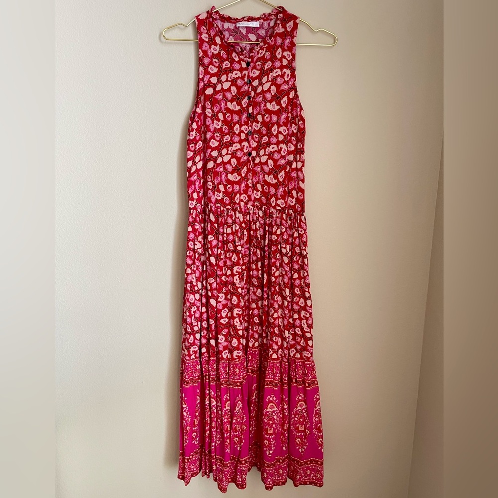 R. Vivimos Sleeveless Floral Print Button Up Bohemian Flowy Maxi Dress